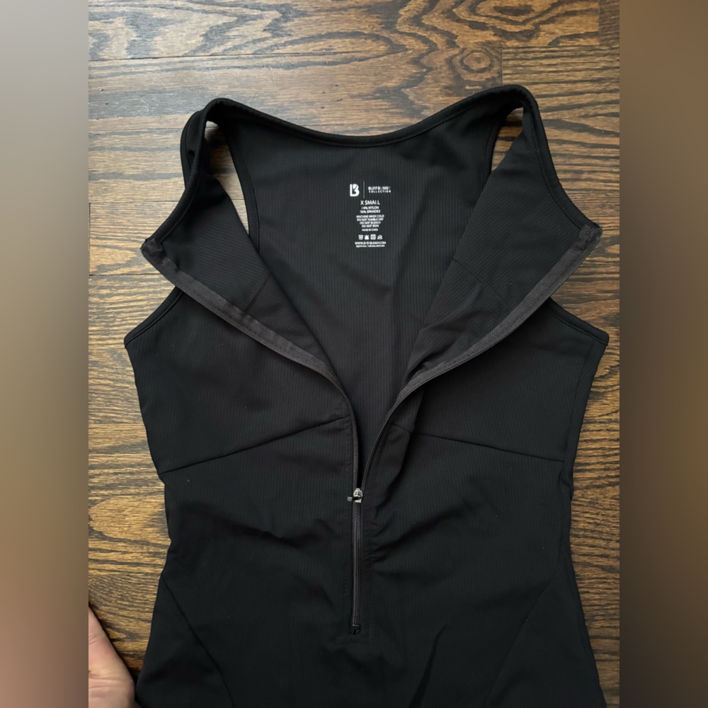 BuffBunny Black Ribbed Zip-Front One-Piece Swimsuit - Picture 5 of 6